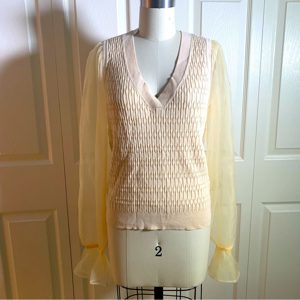 Maeve cream novelty mixed media sweater